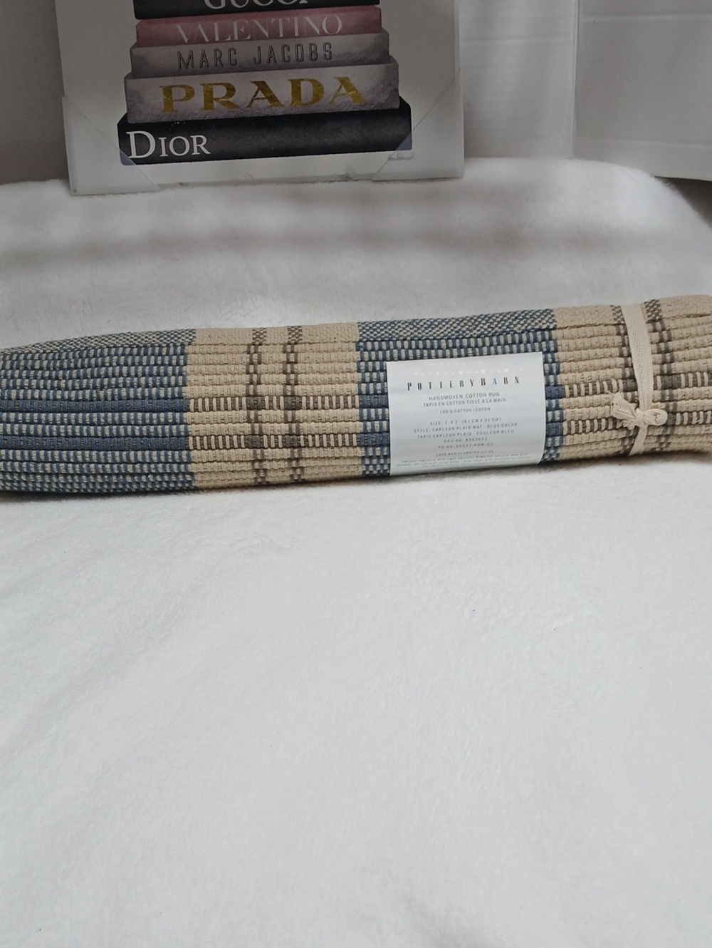 Pottery Barn Blue and Beige Striped Cotton Rug Runner NWOT
